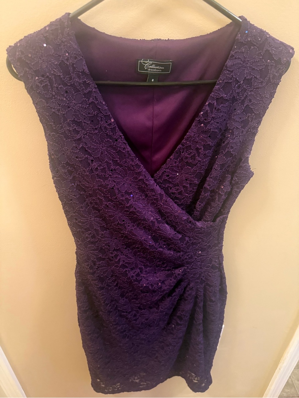 dressbarn Purple Lace Surplice-Front Mini Dress